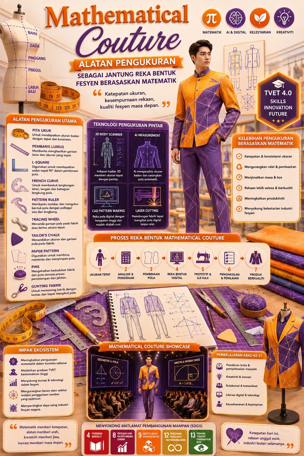 Mathematical Couture: Alatan pengukuran sebagai jantung reka bentuk fesyen berasaskan Matematik