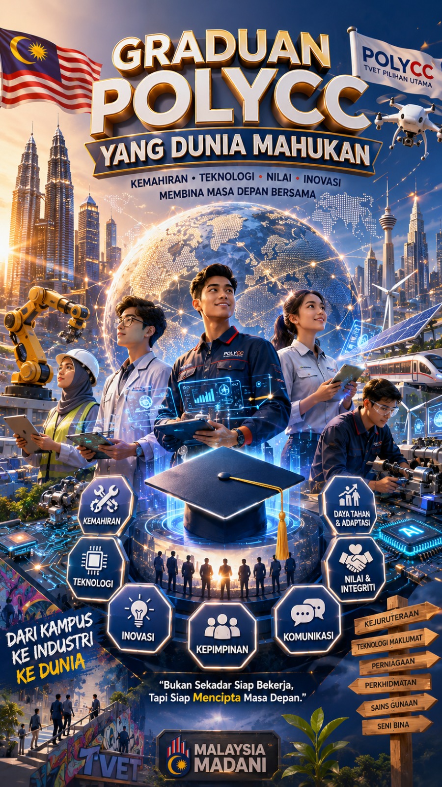 Graduan POLYCC yang dunia mahukan bukan sekadar memiliki sijil tetapi membawa kemahiran, teknologi, nilai dan keberanian mencipta