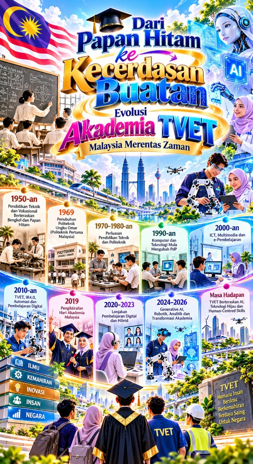 Dari papan hitam ke kecerdasan buatan: Evolusi akademia TVET Malaysia merentas zaman
